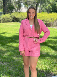 Pink Barbie-Style Blazer Shorts Set