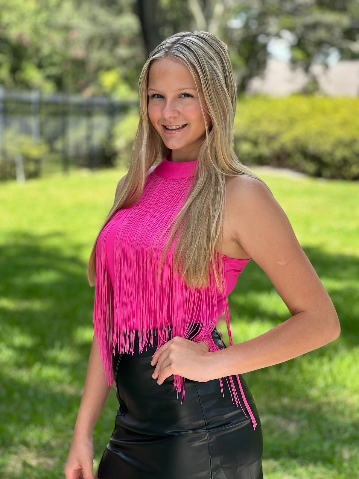 Hot Pink Fringe Bodysuit