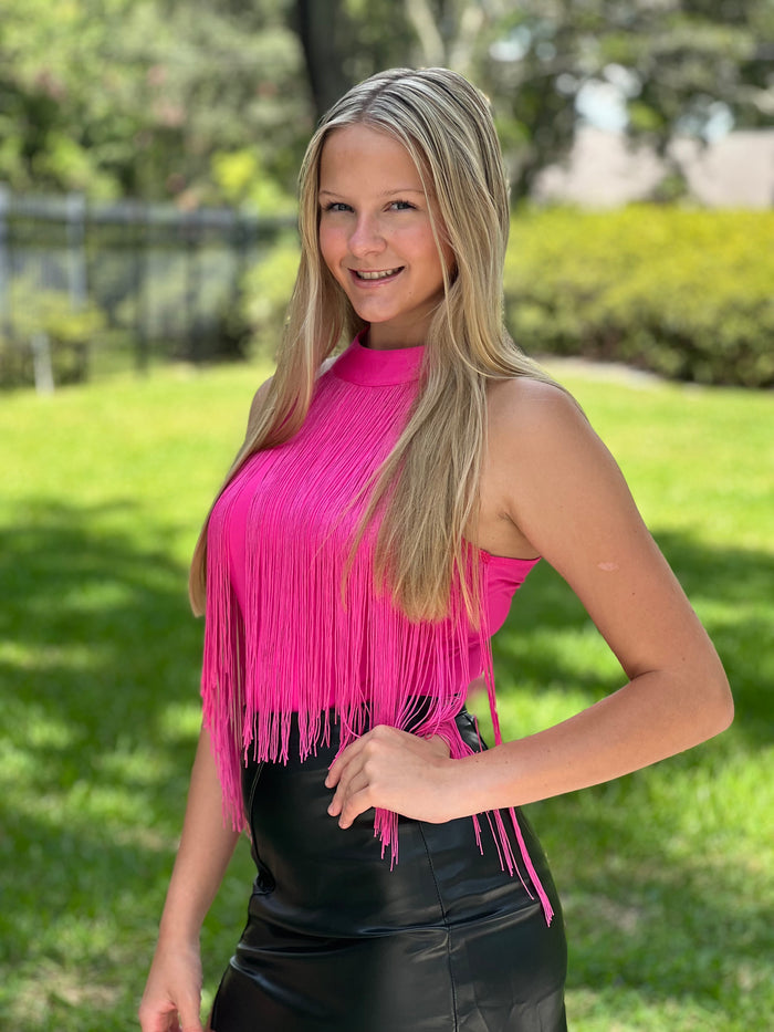 Hot Pink Fringe Bodysuit