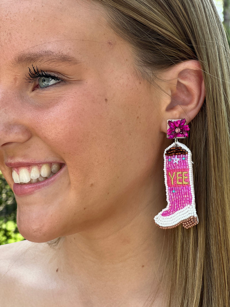 YeeHaw Pink Boot Earrings