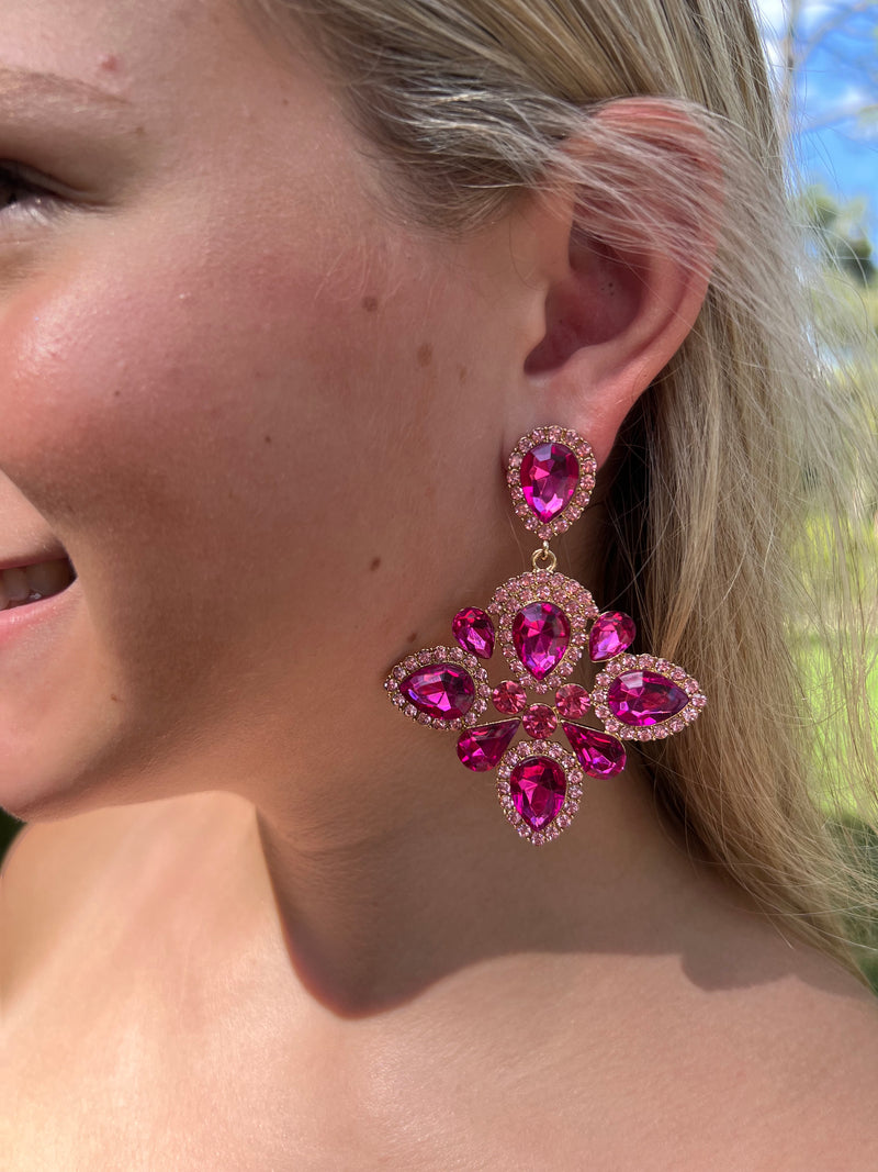 Hot Pink Jewel Statement Earrings