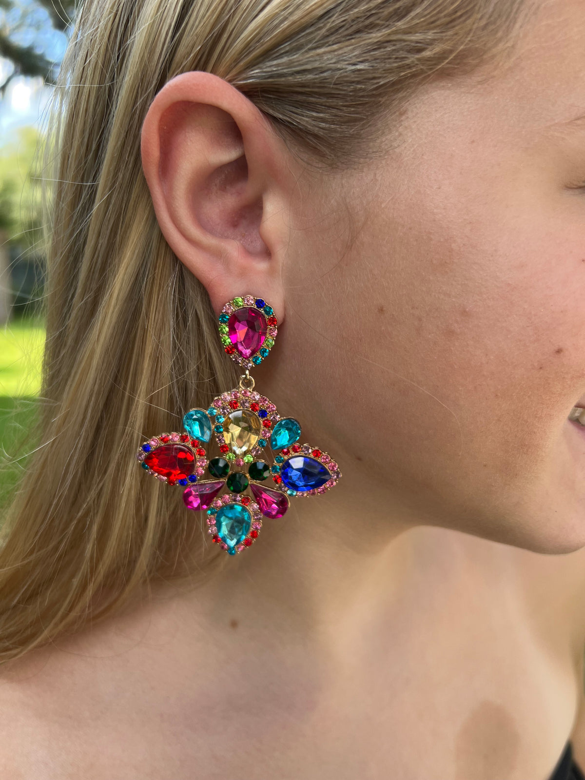 Multi-color Jewel Statement Earrings