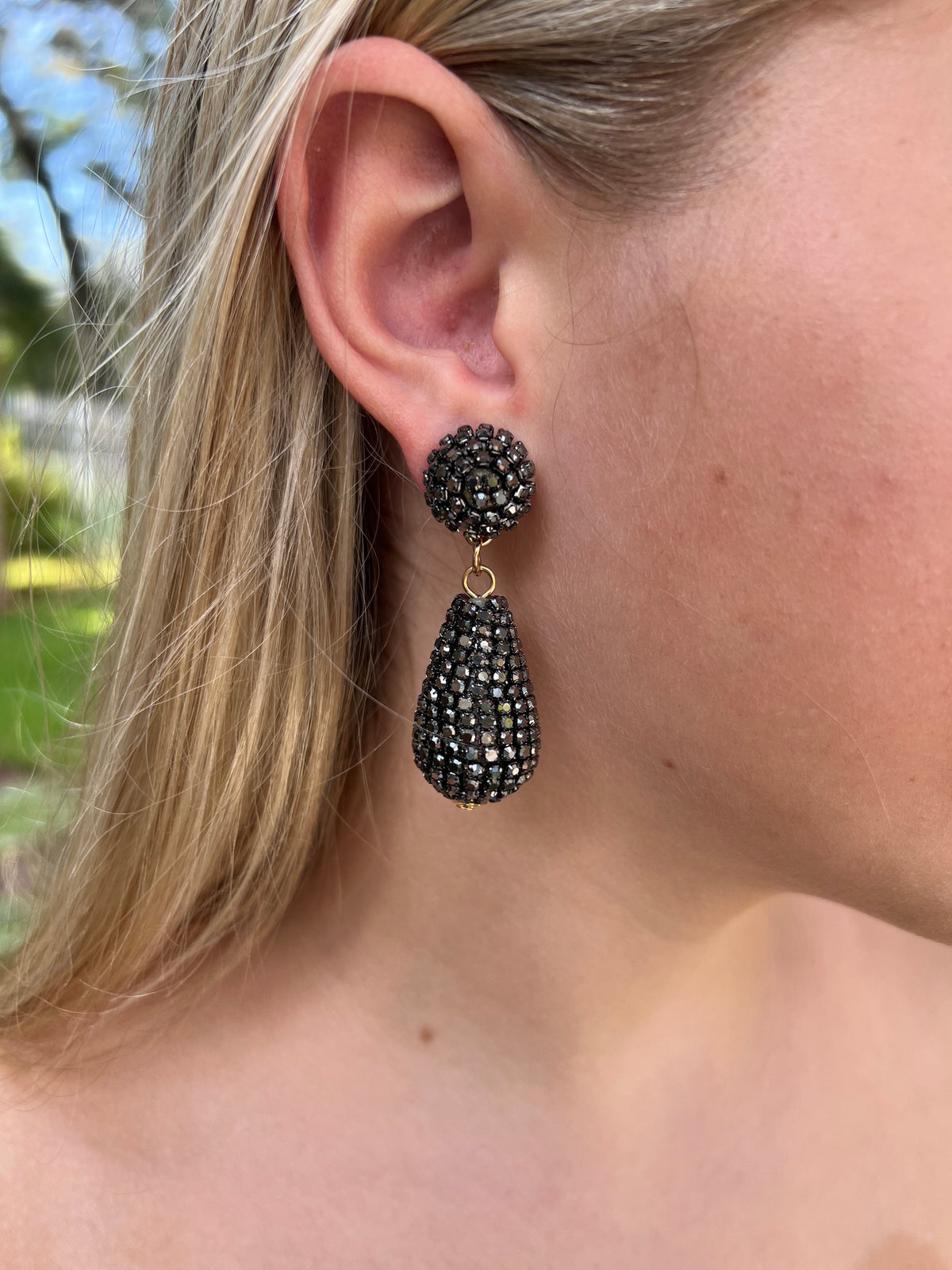 Black Beaded Teardrop Earrings