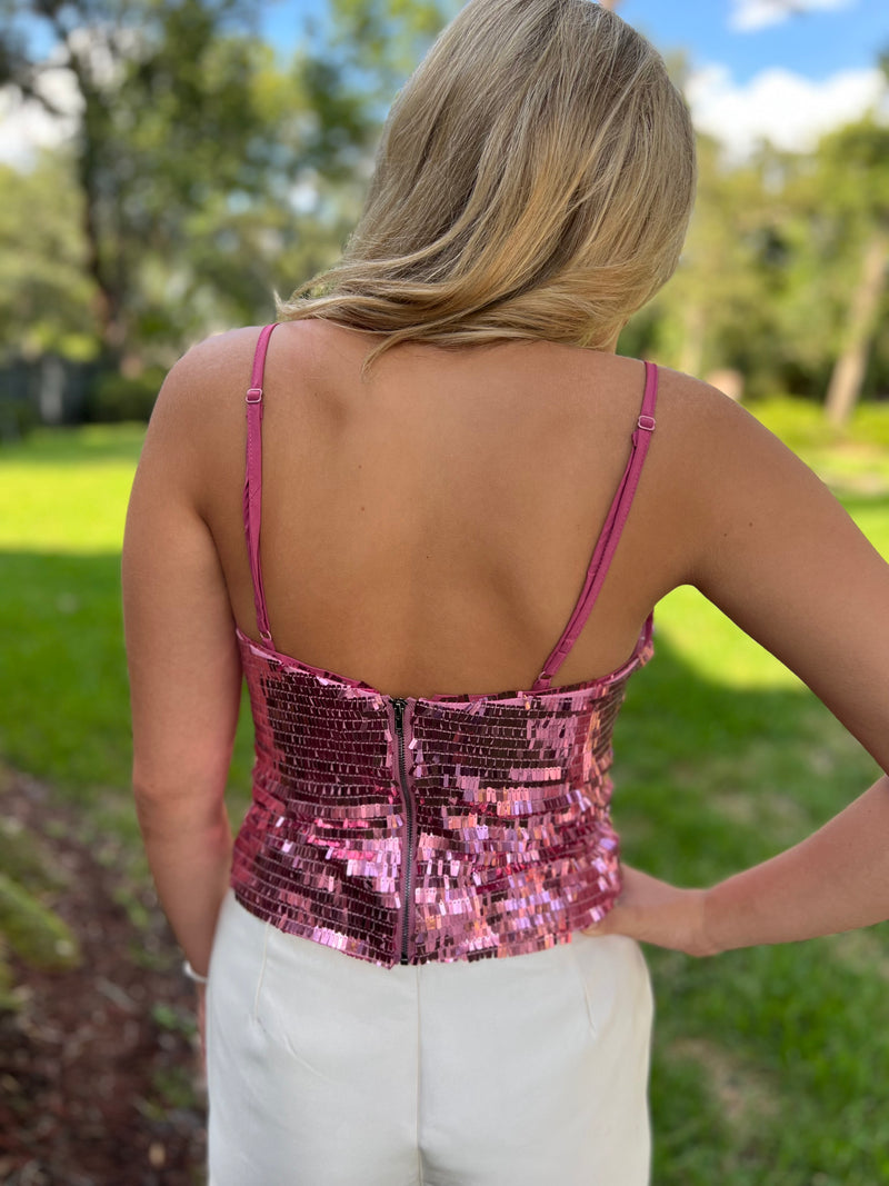 PASS RUSH //  Pink Western Sequin Camisole Tank Top