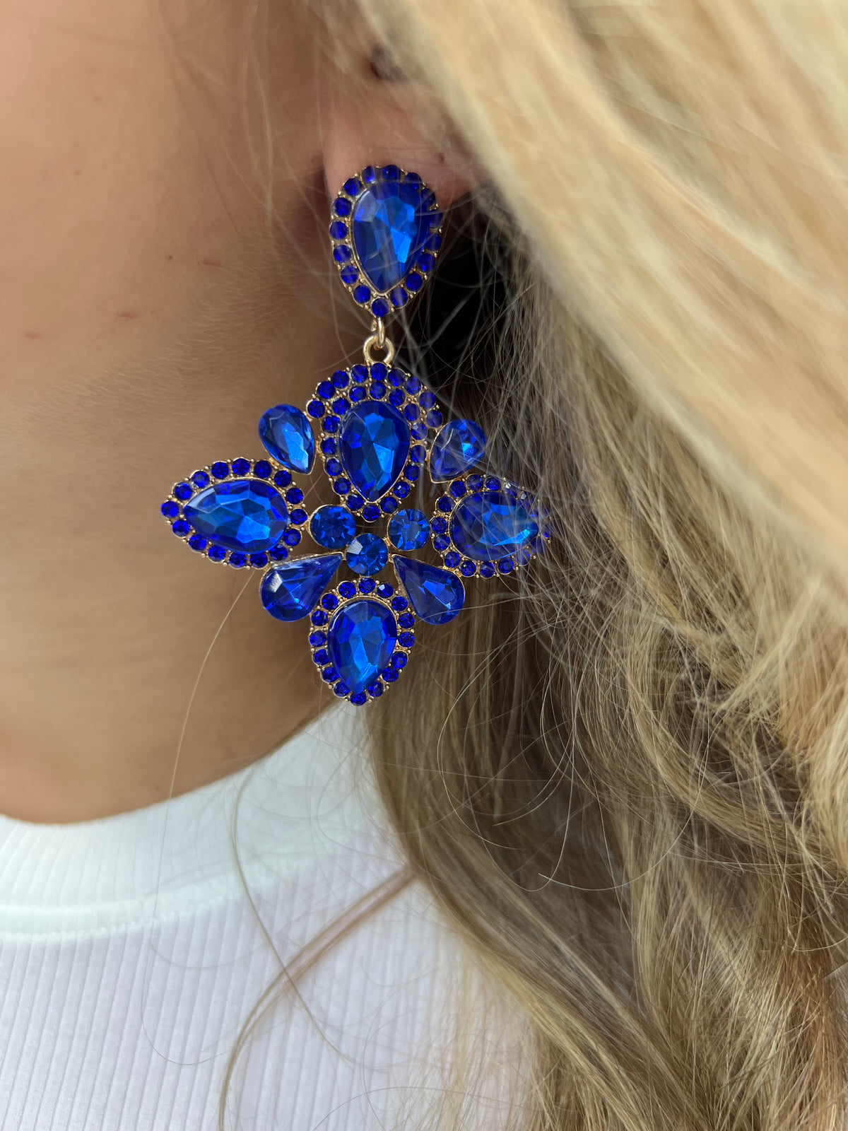 Blue Jewel Statement Earrings