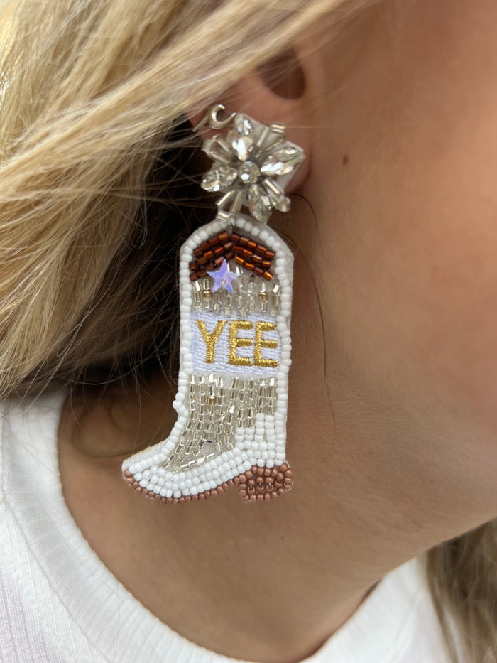 YeeHaw White Boot Earrings