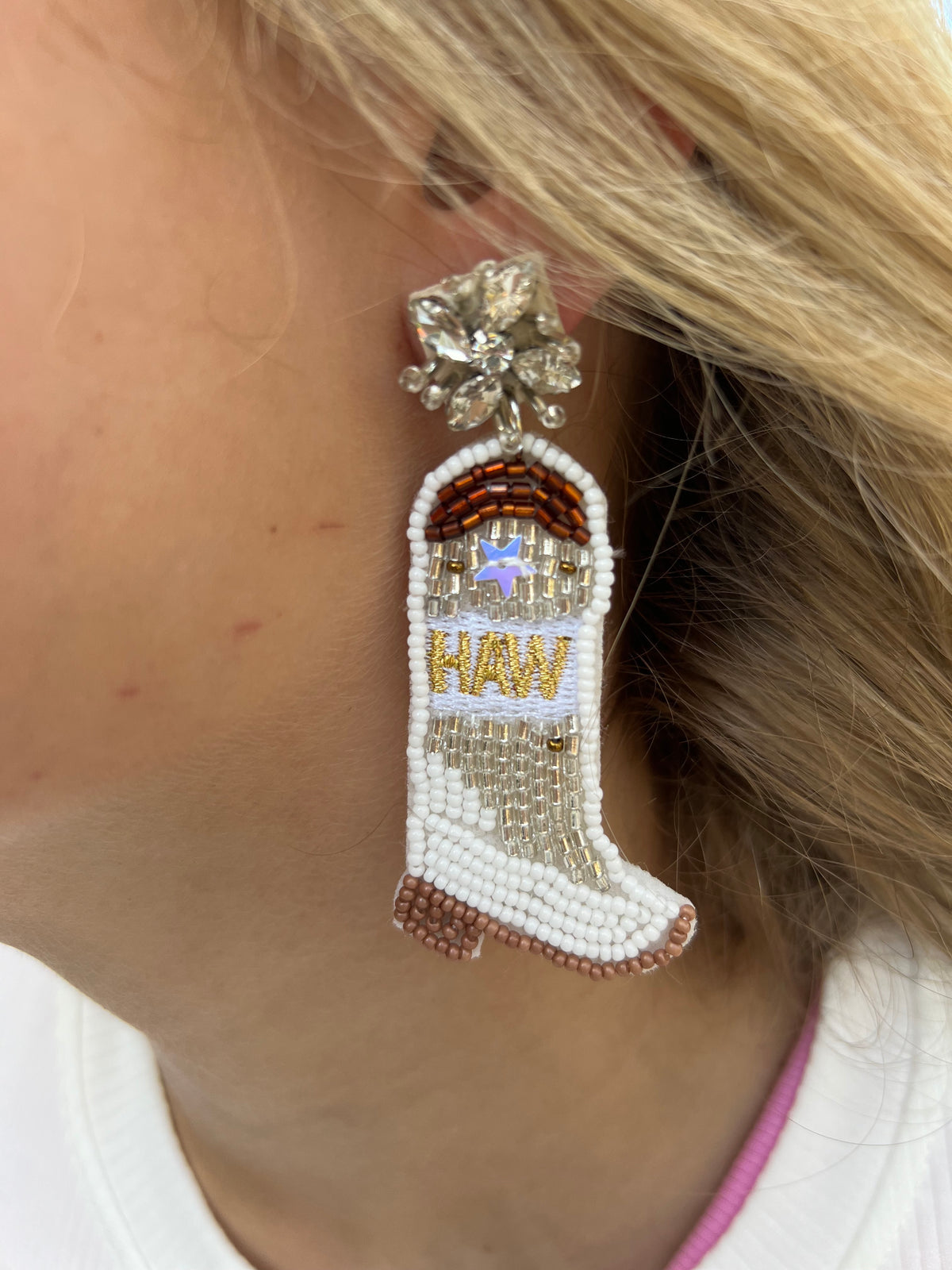 YeeHaw White Boot Earrings