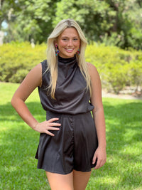 IN THE END ZONE  //  Black Sleeveless Satin Romper