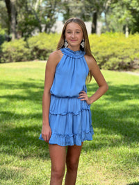 HAD ME BY HALFTIME  //  Halter Neck Ruffled Dress - Baby Blue