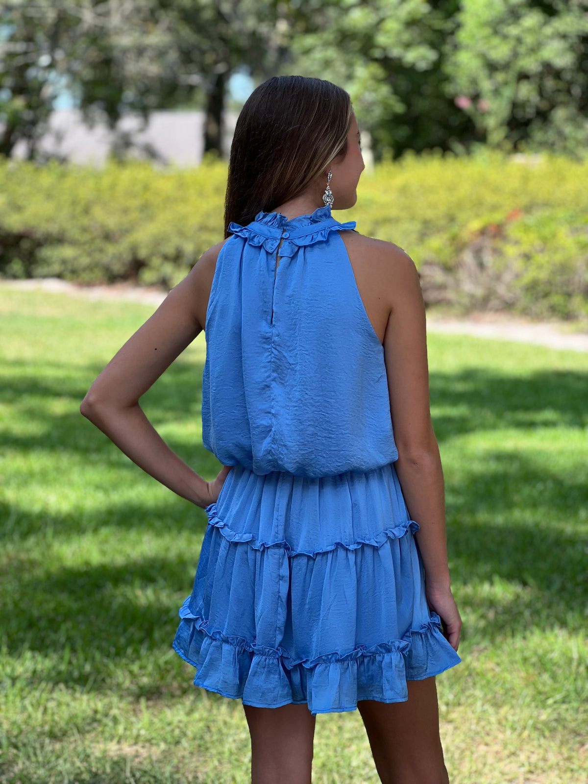 HAD ME BY HALFTIME  //  Halter Neck Ruffled Dress - Baby Blue