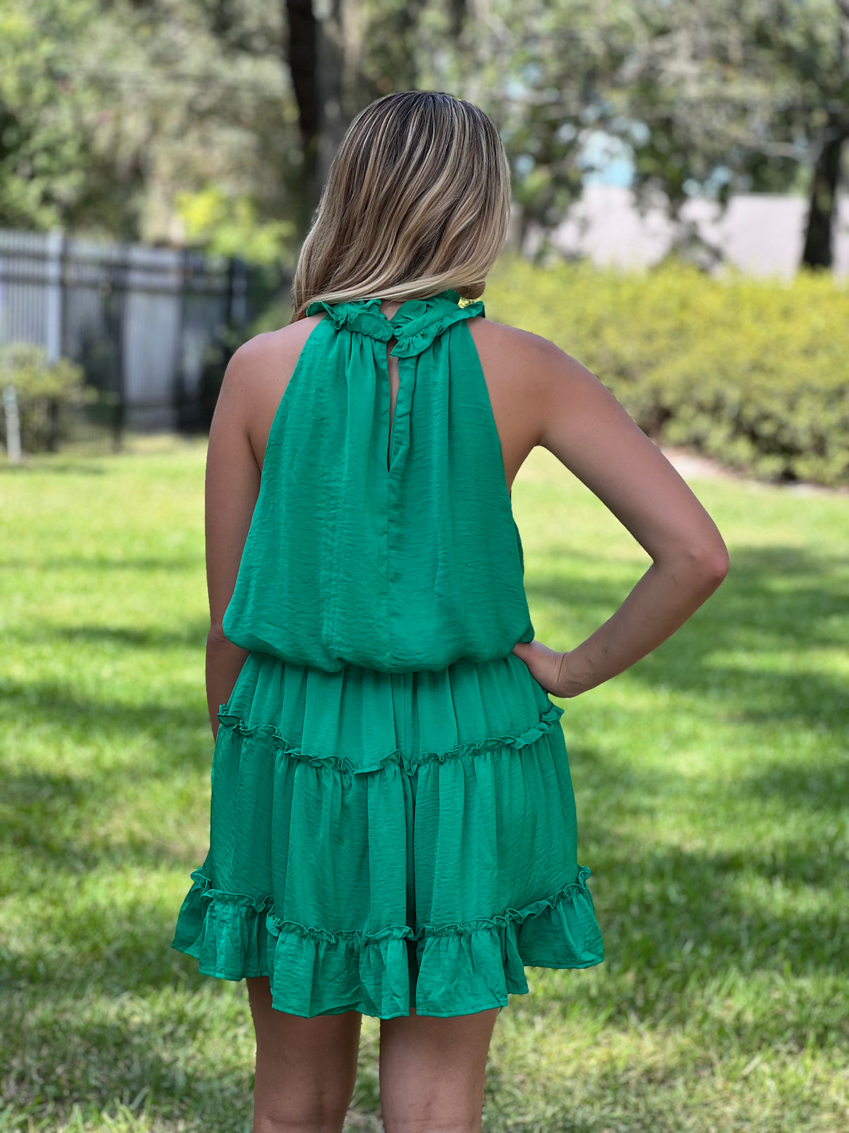 HAD ME BY HALFTIME  //  Halter Neck Ruffled Dress - Green