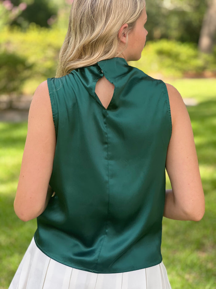 50 YARD LINE //  Dark Green Cowl Neck Sleeveless Satin Top