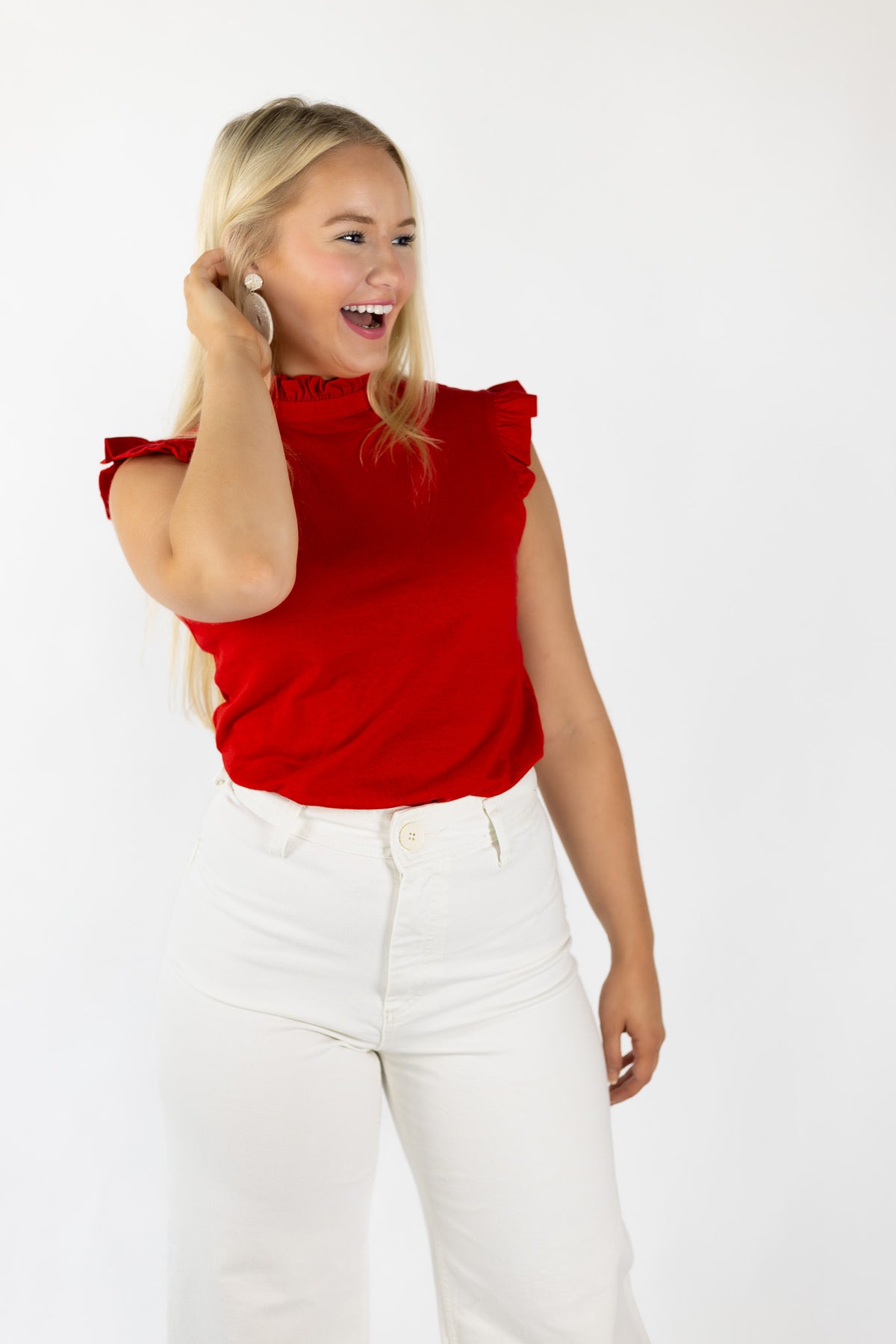 ALL IN //  Red Ruffle Mock Neck