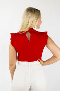 ALL IN //  Red Ruffle Mock Neck