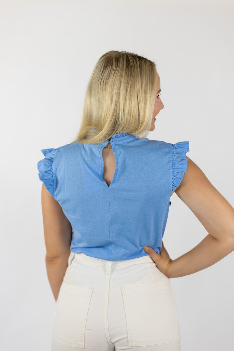 ALL IN //  Baby Blue Ruffle Mock Neck