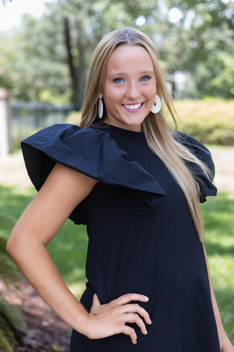 HEART ON FIRE  //  Black Ruffle Sleeve Dress