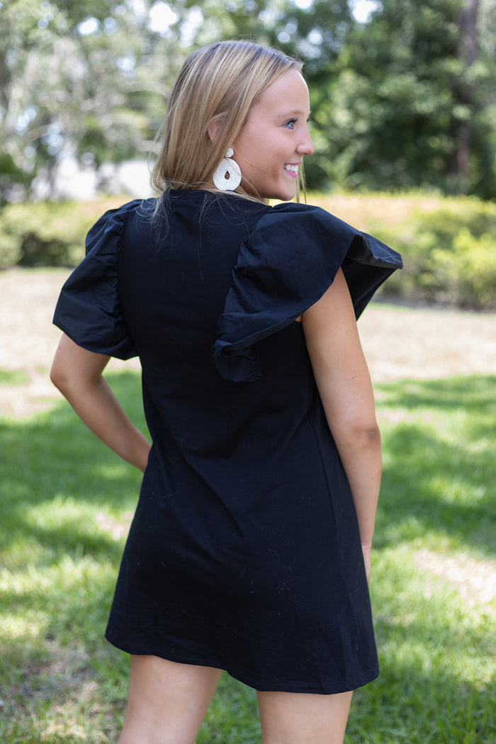 HEART ON FIRE  //  Black Ruffle Sleeve Dress