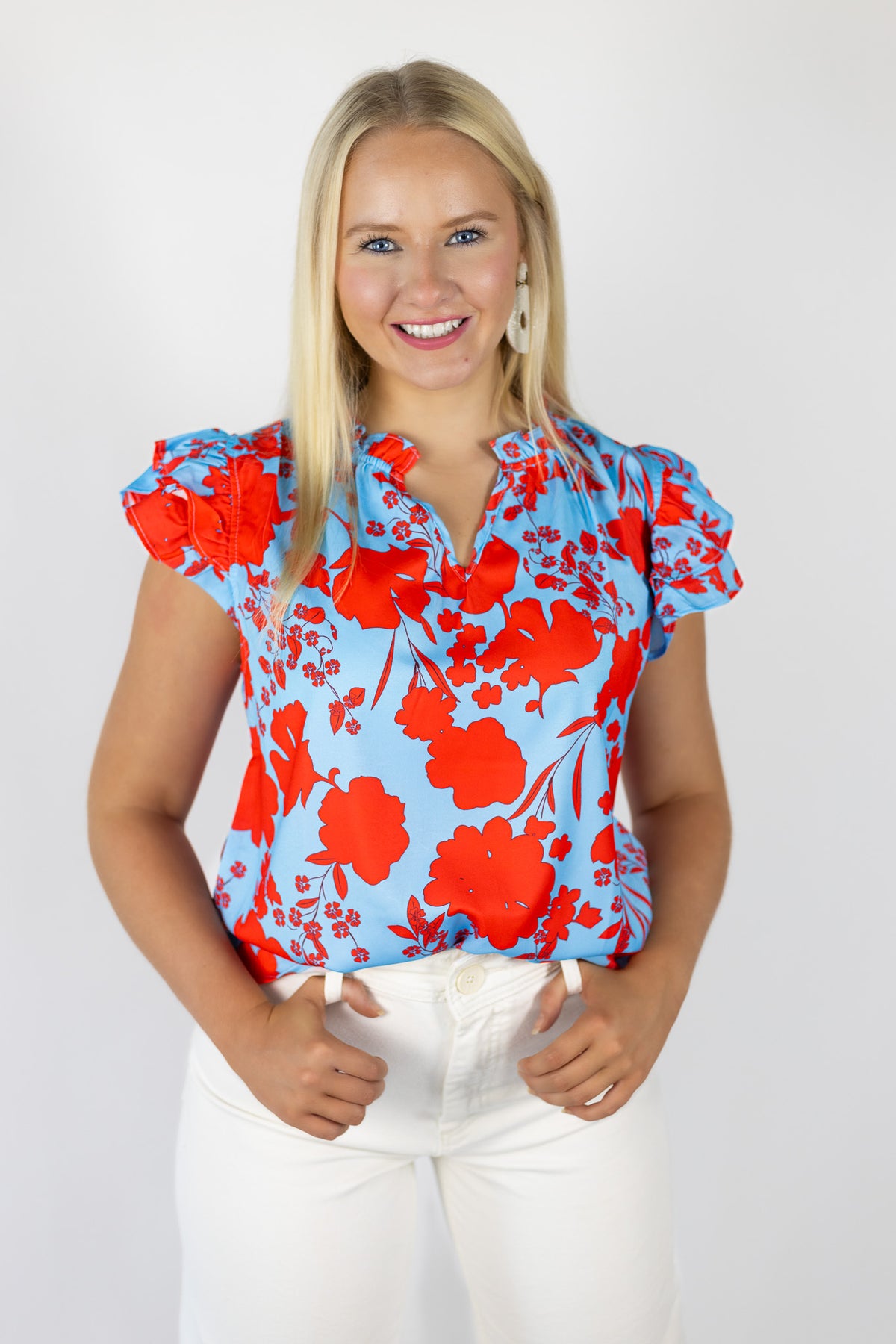 FIELD GOAL  //  Ruffled Cap Sleeve Floral Top