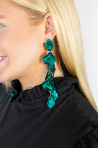 Acrylic Teal Flower Petal Dangling Earrings   11.5cm/4.52inch and weight 21g  Lightweight