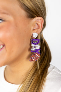 Purple & White Beaded GAME DAY Earrings