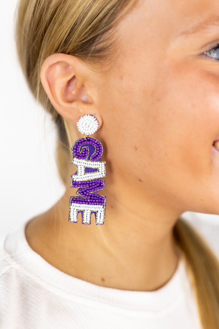 Purple & White Beaded GAME DAY Earrings