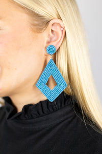 Sky Blue Rice Beads Rhombus-shaped Drop Earrings