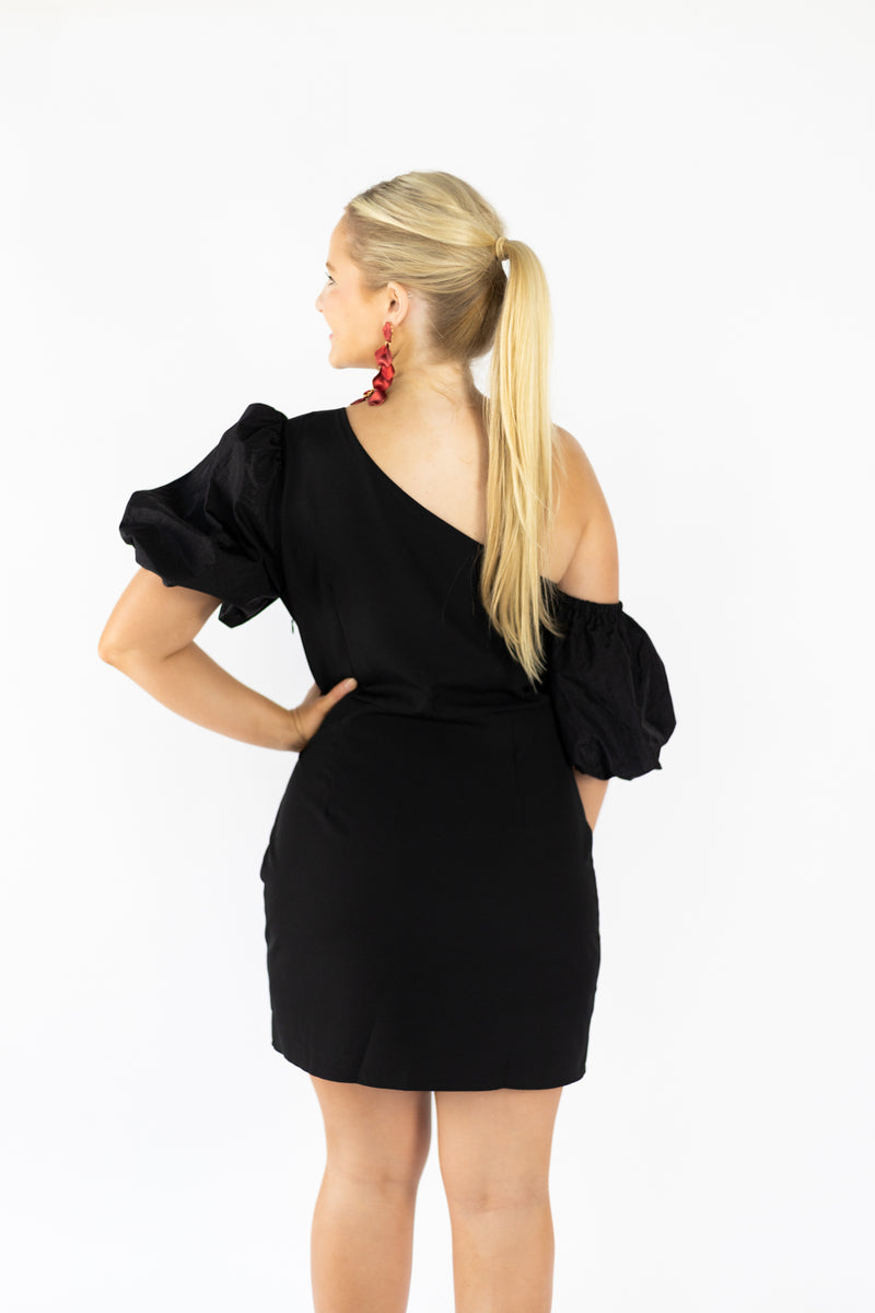 CRASH MY PARTY  //  Black One Shoulder Mini Dress