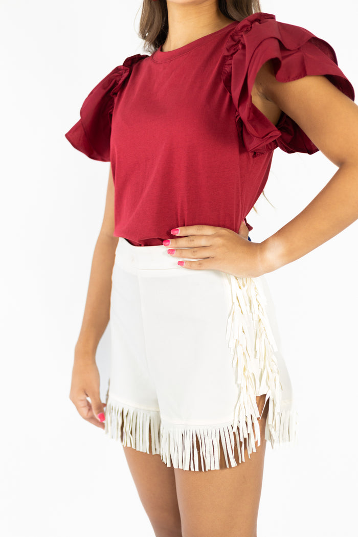 FIRST DOWN //  Garnet Flutter Sleeve Top