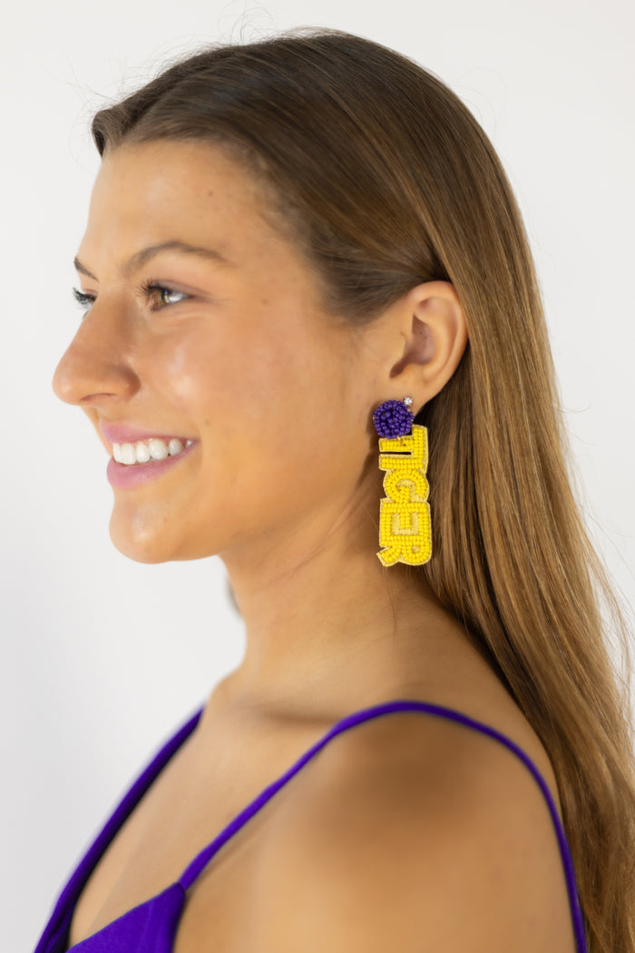 LSU Beaded Tiger Earrings