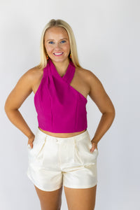 CAUGHT HOLDING //  Fuchsia Cropped Halter