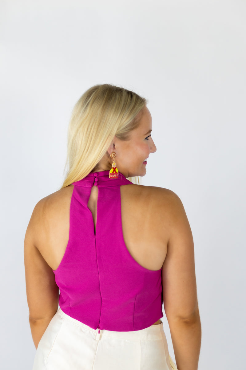 CAUGHT HOLDING //  Fuchsia Cropped Halter