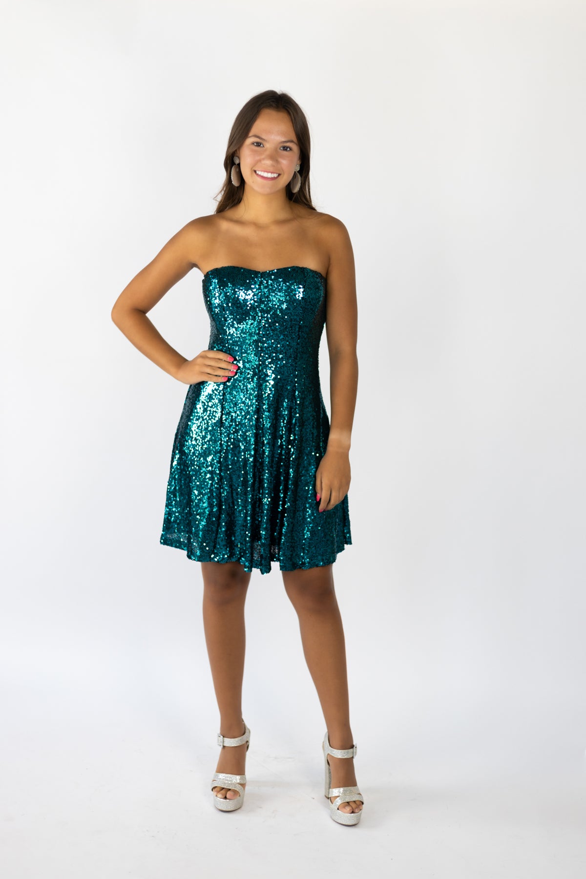 Sequin Teal Strapless Party Dress 