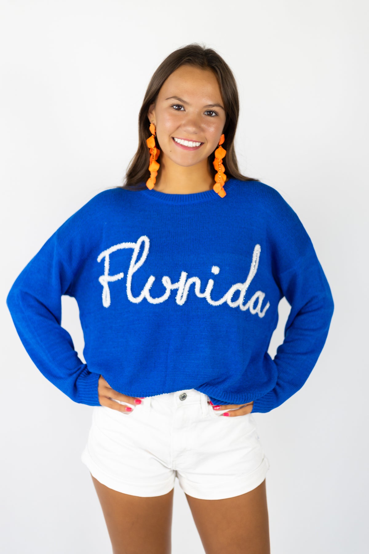 Royal Blue Sweater Cropped Fun Lettering Detail