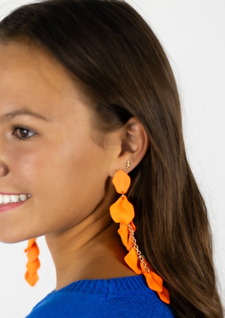 Dangling Orange Flower Petal Earrings