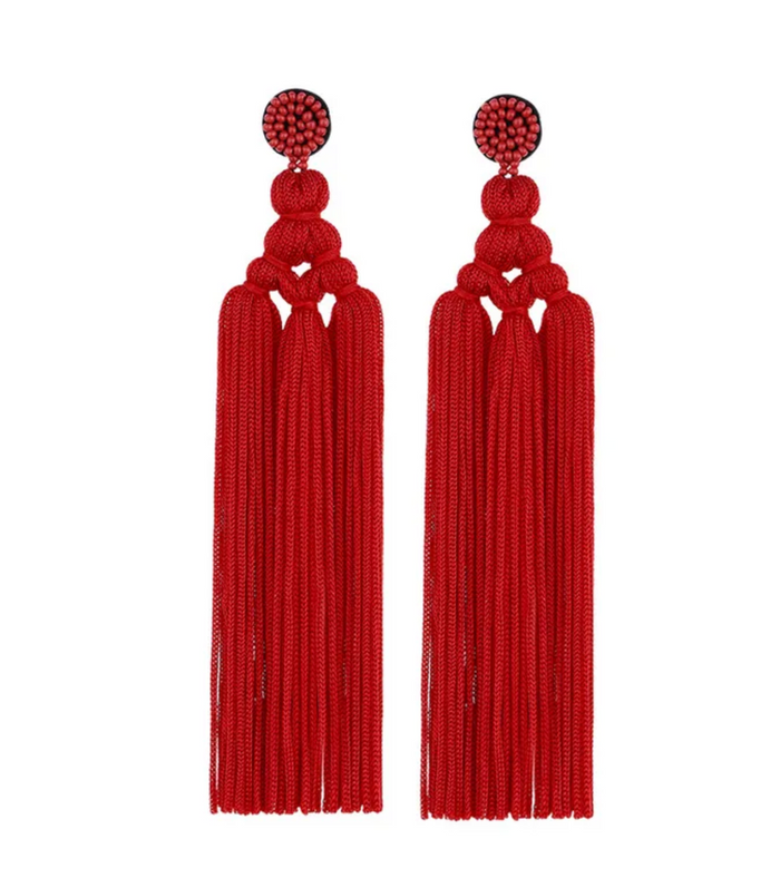 Bohemian Tassel Beaded Earrings - Red