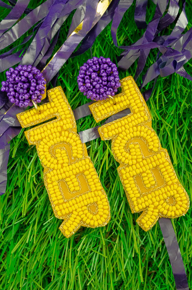 LSU Beaded Tiger Earrings