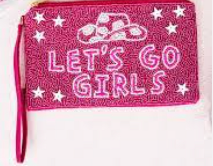 Coin Purse - Fuchsia "Let's Go Girls" Beaded Wristlet