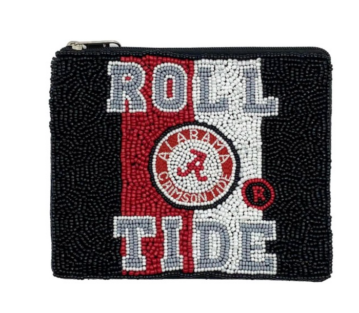 Alabama Beaded 'Roll Tide' With Vertical Stripe Detailing Coin Purse