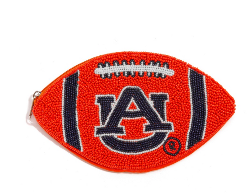 Auburn Beaded Football Pouch Coin Purse