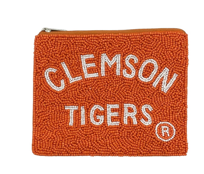 Clemson University Beaded Pouch Coin Purse