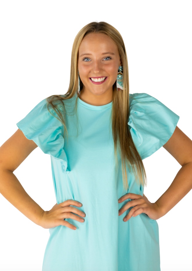 HEART ON FIRE  //  Aqua Ruffle Sleeve Dress