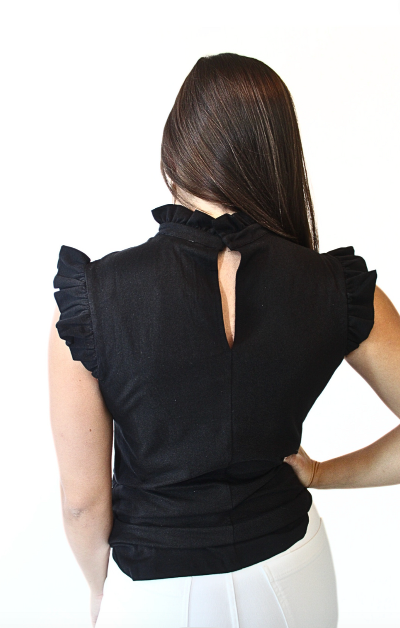 ALL IN  //   Black Ruffle Mock Neck