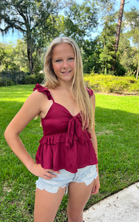 GRIDIRON  //  Garnet Bow Tie Ruffle Tank